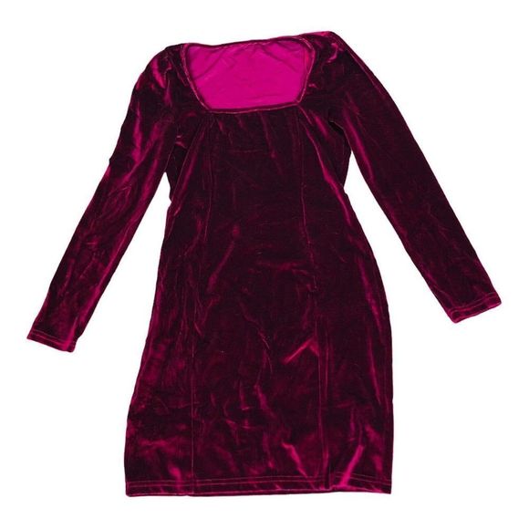 SZ Dresses & Skirts - 2519 Women's Sz Small Wine Velvet Velour Bodycon Dress Long Sleeve